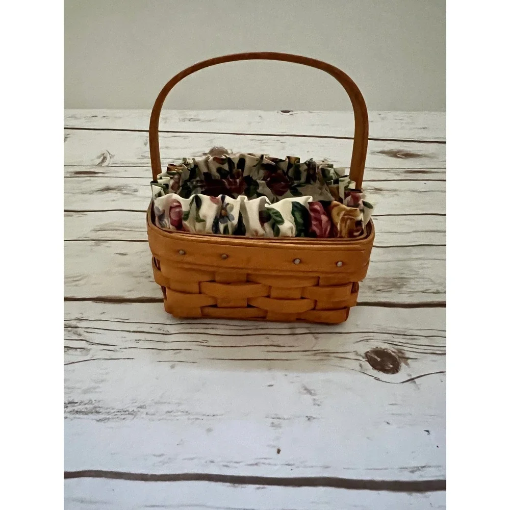 VTG Longaberger Basket 1996 Hostess Appreciation Floral Liner Brown 5x5x3